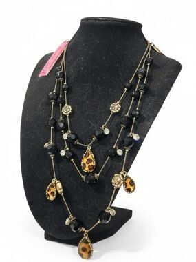 Betsey Johnson Leopard Print Multi-Strand Statement Necklace NWT